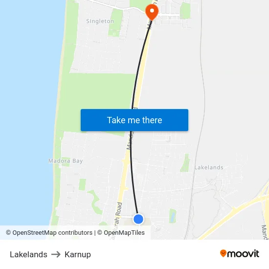 Lakelands to Karnup map