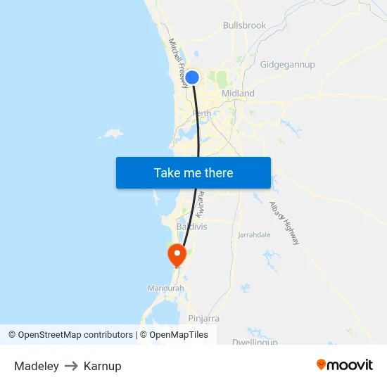 Madeley to Karnup map