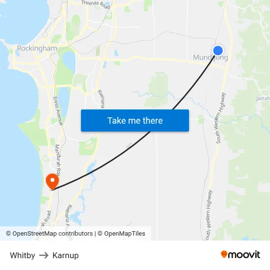 Whitby to Karnup map
