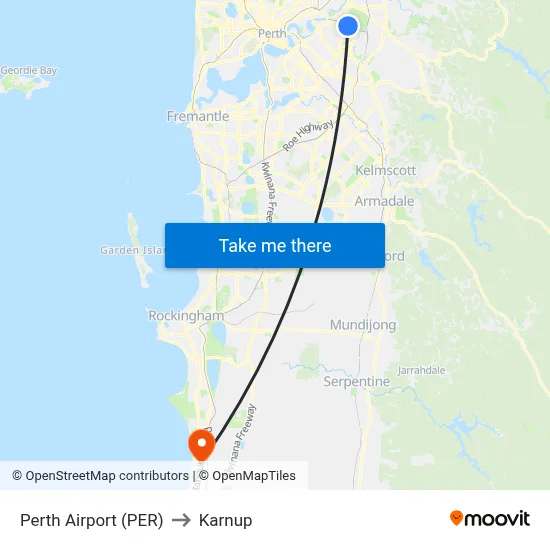 Perth Airport (PER) to Karnup map