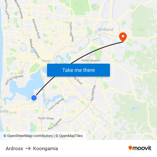 Ardross to Koongamia map