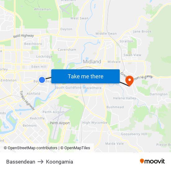 Bassendean to Koongamia map