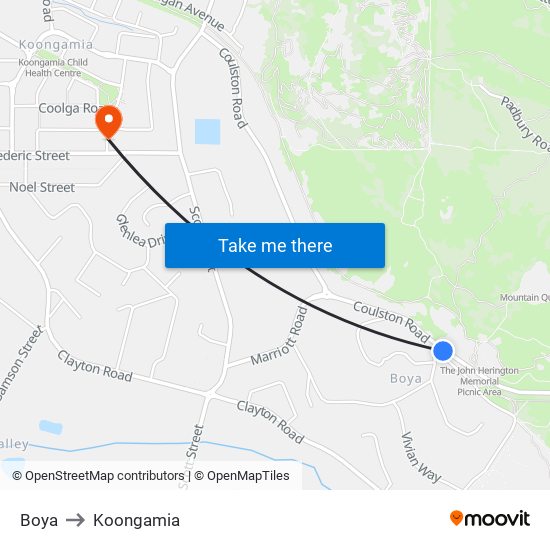 Boya to Koongamia map