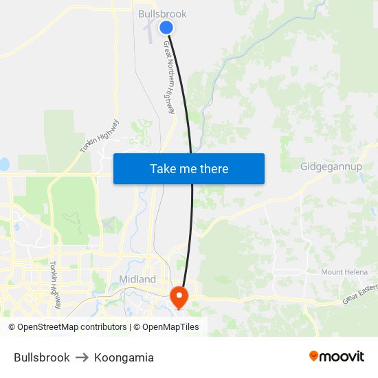 Bullsbrook to Koongamia map