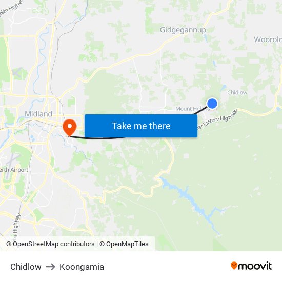 Chidlow to Koongamia map