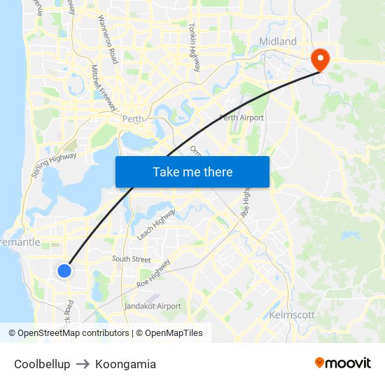 Coolbellup to Koongamia map