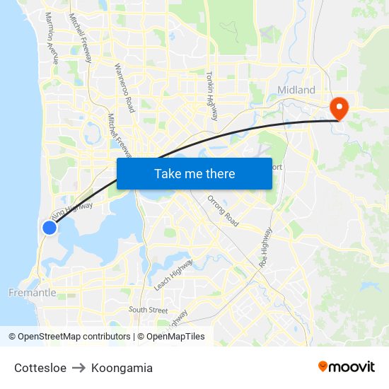 Cottesloe to Koongamia map
