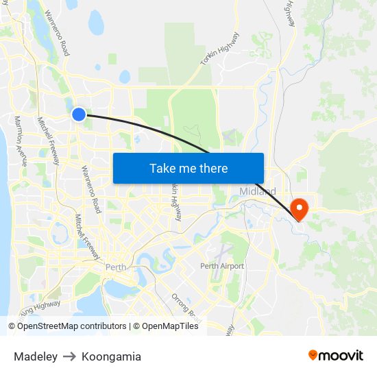 Madeley to Koongamia map