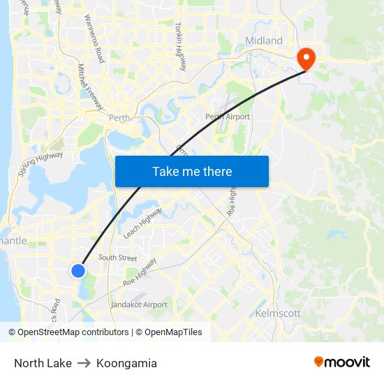 North Lake to Koongamia map