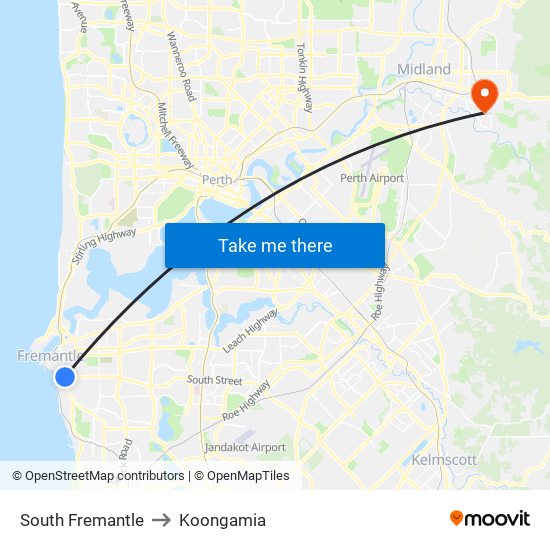 South Fremantle to Koongamia map
