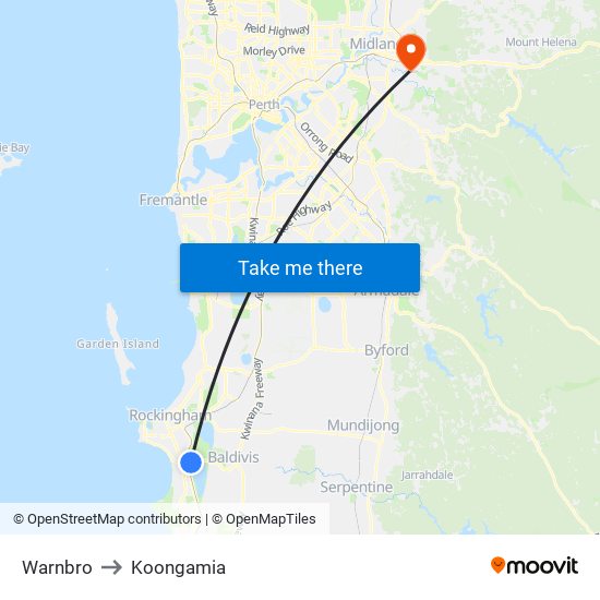 Warnbro to Koongamia map