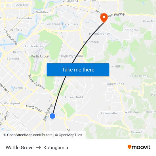 Wattle Grove to Koongamia map