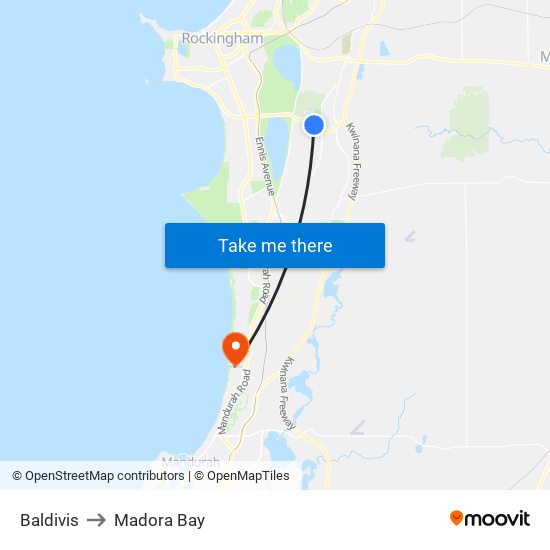Baldivis to Madora Bay map