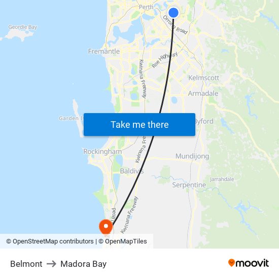 Belmont to Madora Bay map