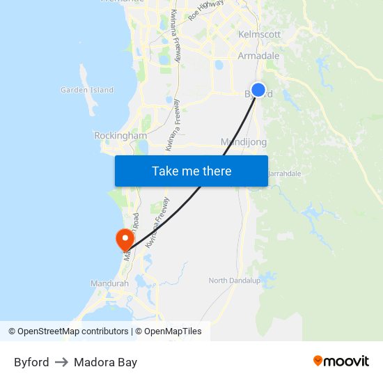 Byford to Madora Bay map