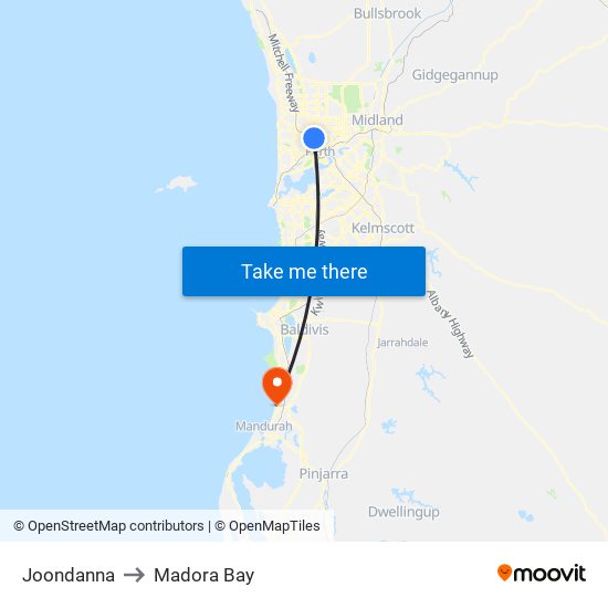 Joondanna to Madora Bay map