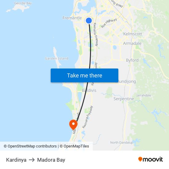 Kardinya to Madora Bay map