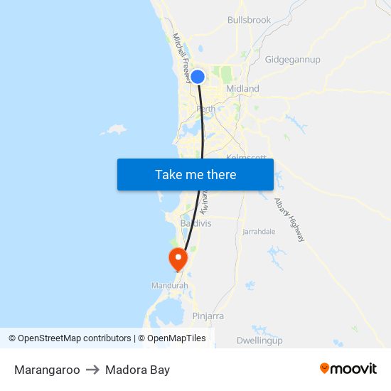Marangaroo to Madora Bay map