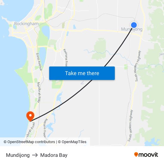 Mundijong to Madora Bay map