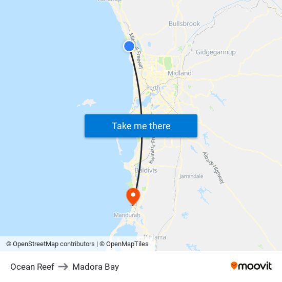 Ocean Reef to Madora Bay map