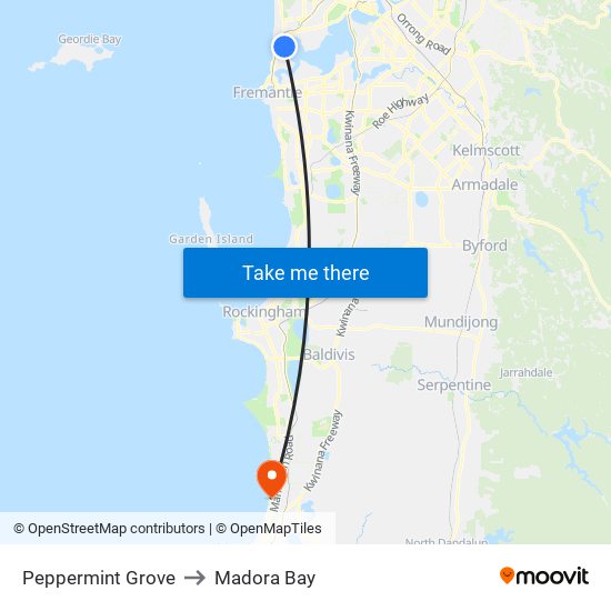 Peppermint Grove to Madora Bay map