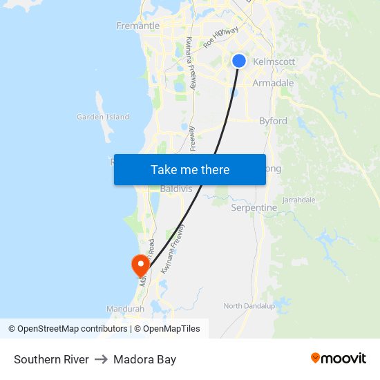 Southern River to Madora Bay map