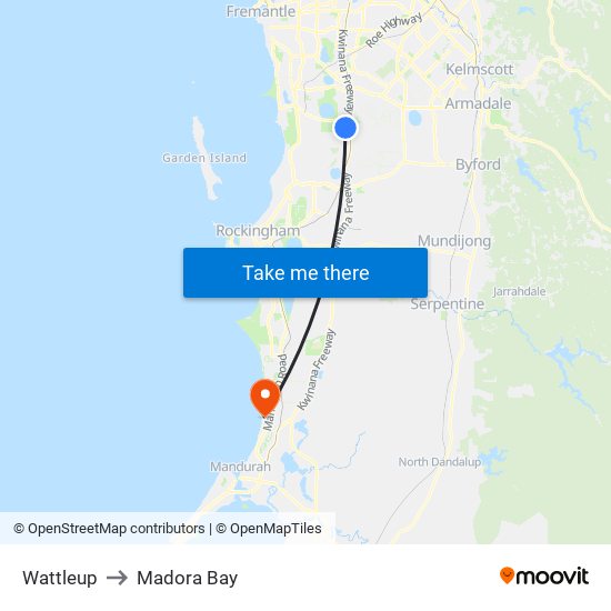 Wattleup to Madora Bay map