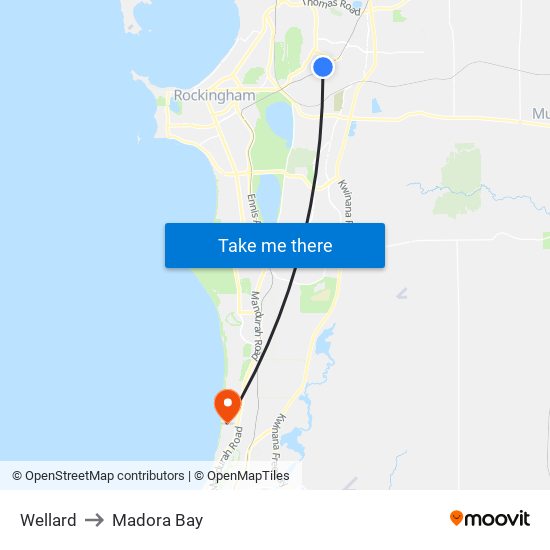 Wellard to Madora Bay map