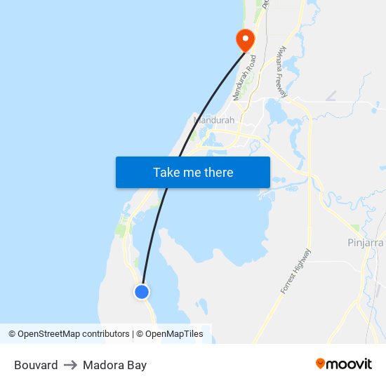 Bouvard to Madora Bay map