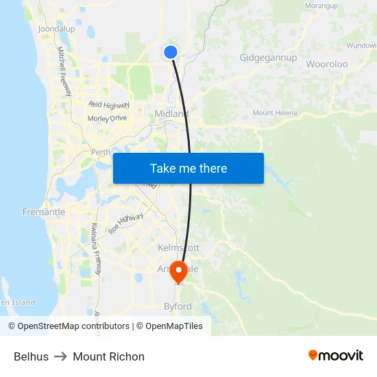 Belhus to Mount Richon map