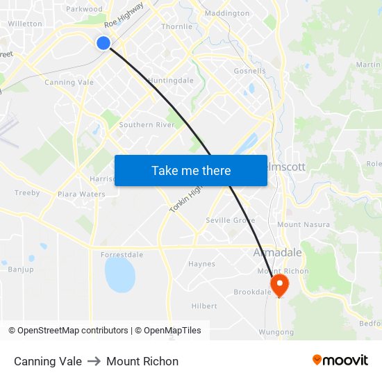 Canning Vale to Mount Richon map