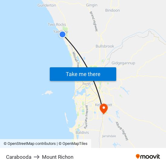 Carabooda to Mount Richon map