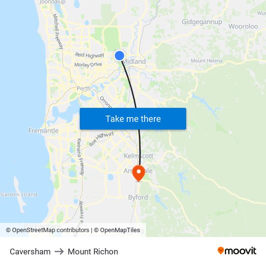 Caversham to Mount Richon map