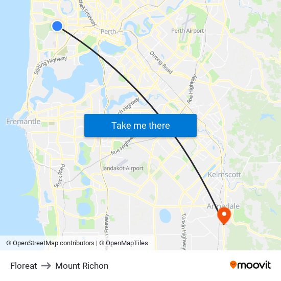 Floreat to Mount Richon map