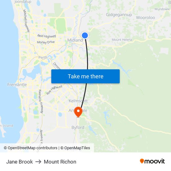 Jane Brook to Mount Richon map