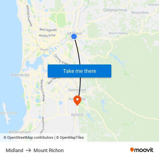 Midland to Mount Richon map