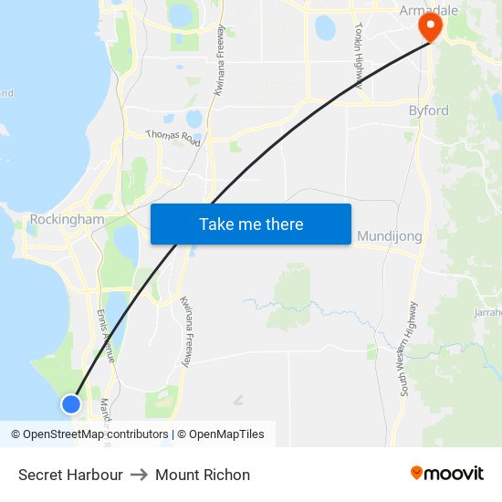 Secret Harbour to Mount Richon map
