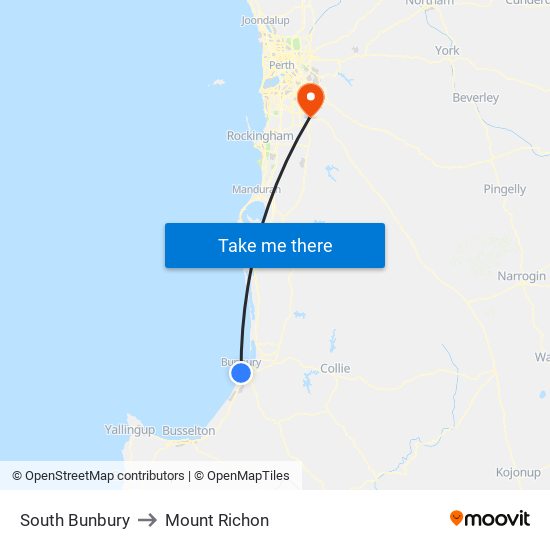 South Bunbury to Mount Richon map