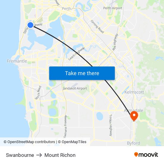 Swanbourne to Mount Richon map