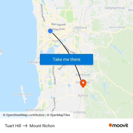 Tuart Hill to Mount Richon map