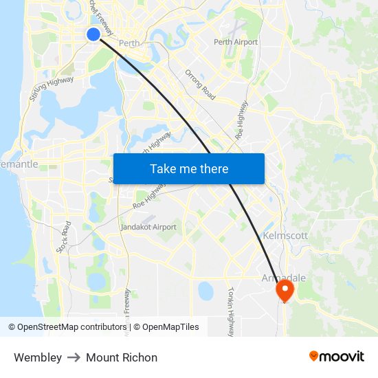 Wembley to Mount Richon map