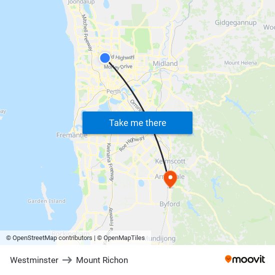 Westminster to Mount Richon map