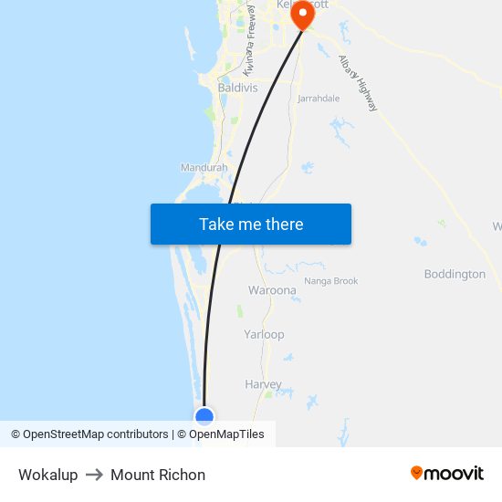 Wokalup to Mount Richon map