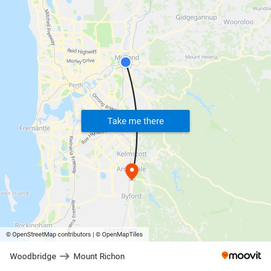 Woodbridge to Mount Richon map