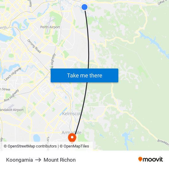 Koongamia to Mount Richon map