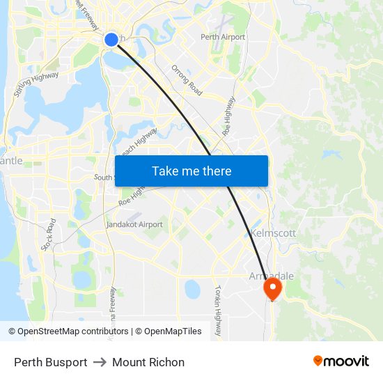 Perth Busport to Mount Richon map