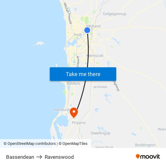 Bassendean to Ravenswood map