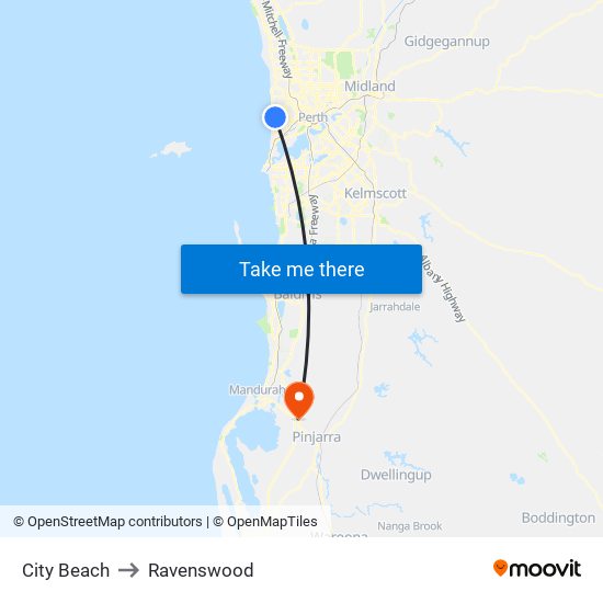 City Beach to Ravenswood map