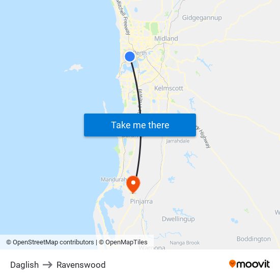 Daglish to Ravenswood map