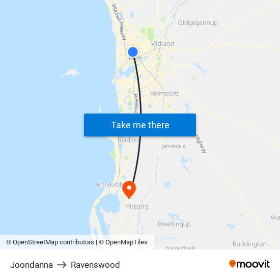 Joondanna to Ravenswood map